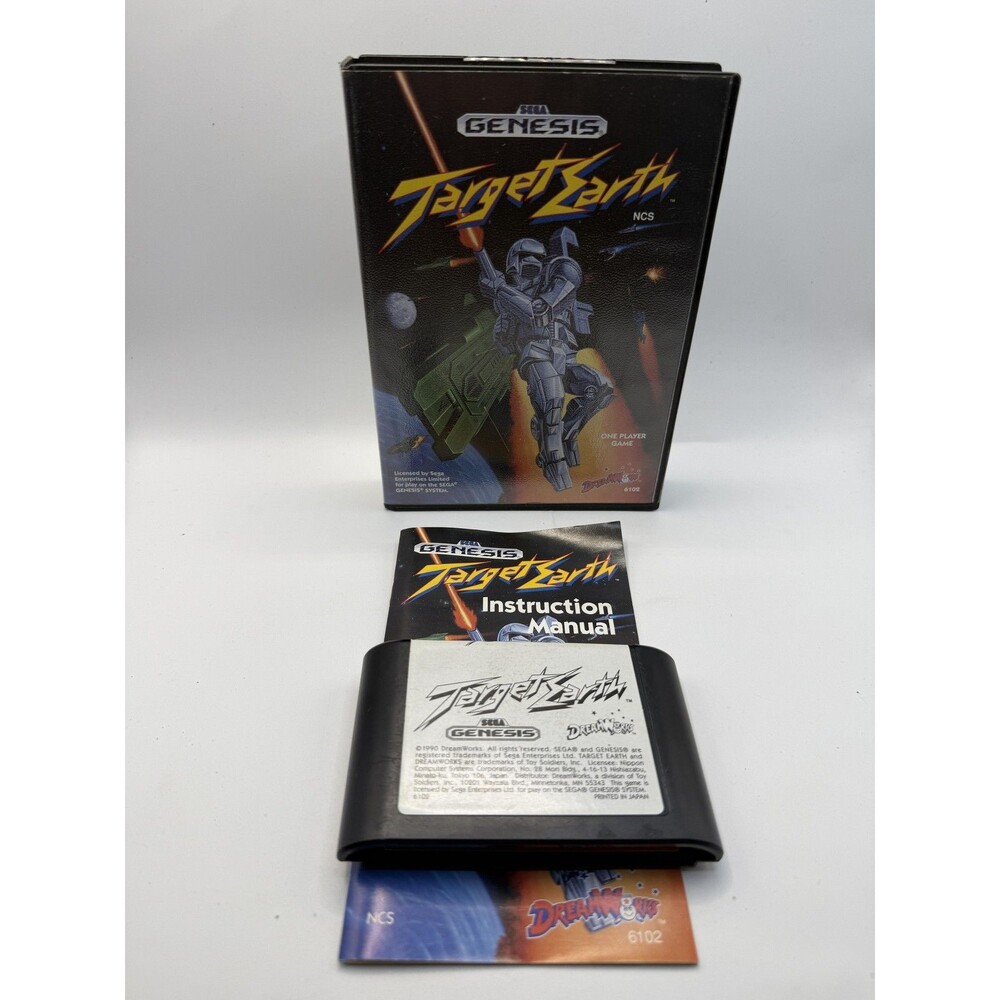 Target Earth Sega Genesis Game Complete CIB 1990 Shoot Em Up Japan NTSC-U/C